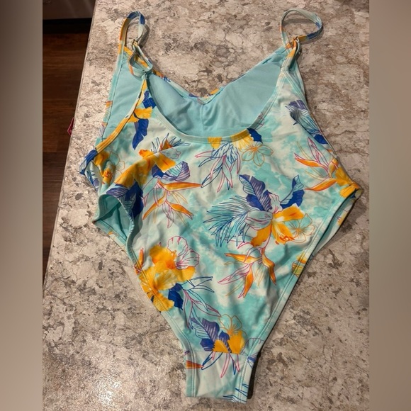 Xhilaration One Piece Swimsuit XL side cleavage floral blue NWT - Picture 3 of 9